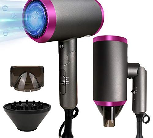 1800W Professional Hair Dryer Ionic Blow Dryer Negative Ion Hair Dryers with Diffuser and Concentrator Nozzles 3 Heat Settings & Infinity for Home & Travel (Grey)