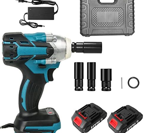 21V Cordless Impact Wrench with 4Pcs Driver Impact Sockets(17/19/21/22mm) Brushless Rechargeable Wrench with 1.0Ah 2 Batteries Electric Impact Wrench with Charger and Storage Case(Max Torque 320N.m)…