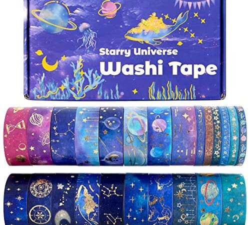 24 Rolls Washi Tape Set - Galaxy Gold Foil Glitter Decorative Masking Tape, Adhesive Tape for DIY Crafts, Bullet Journal, Gift Wrapping, Planners Scrapbooking, Party Decorations, Planners