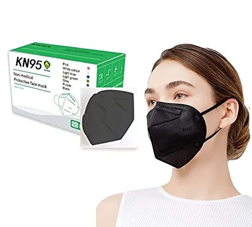 50 Pack Disposable Face Mask Ships from Canada, 5-Ply Protection Individual Wrapped Non-Woven Face Mask (Adult, Black)