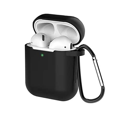 Airpod Case Cover , Airpods Case Silicone Soft Airpods 2 Case Protective Cover with Keychain for Women Men Compatible with Apple Airpods 2nd 1st Generation Charging Case, Led Visible (Black)