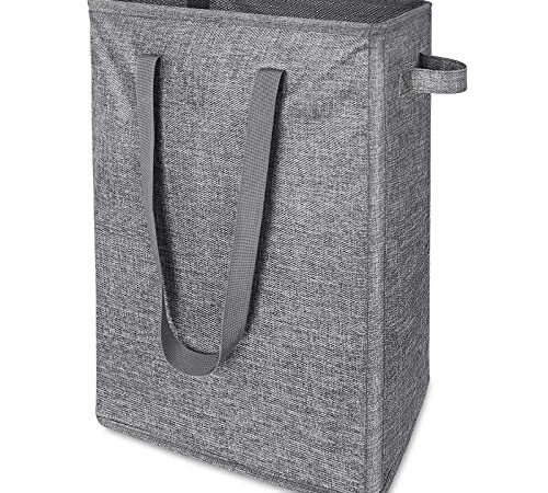 AllMyHomy Slim Laundry Hamper 45L, Tall Narrow Laundry Basket, Small Laundry Bin, Clothes Hampers Rectangle, Thin Laundry Storage Bin Skinny, Collapsible Laundry Bag, Clothes Baskets Organizer (Grey)