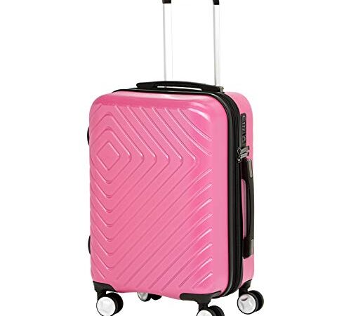 Amazon Basics Geometric Travel Luggage Expandable Suitcase Spinner with Wheels and Built-In TSA Lock, 21.7-Inch - Pink