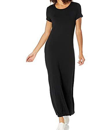 Amazon Essentials Women's Solid Short-Sleeve Maxi Dress, Black, XL