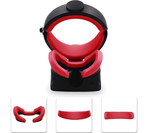 AMVR VR Mask Silicone Protective Cover & Front Foam and Rear Foam Silicone Cover Suit Set for Oculus Rift S Headset Sweatproof Waterproof Anti-Dirty Replacement Face Pads Accessories (Red)