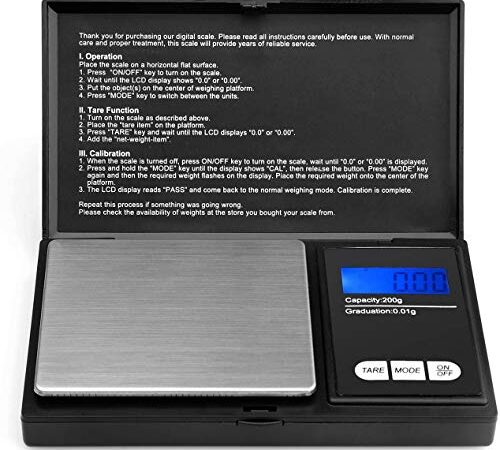 Ascher Digital Pocket Scale, 200g/0.01g Mini Scale 6 Units, LCD Backlit Display, Auto Off, Digital Grams Scale, Mini Food Scale, Jewelry Scale (Battery Included)