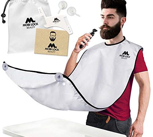 Best Beard Shaving Bib The Smart Way to Shave Beard Trimming Apron - Perfect Grooming Gift or Mens Birthday Gift, Includes Shaping Comb, Bag, and Grooming E-Book by Mobi Lock