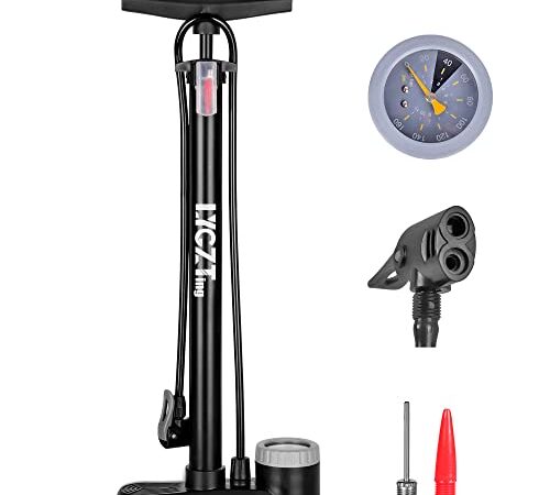 Bike Pump, LYGZTing Portable Bicycle Tire Pump, Bicycle Ergonomic Bike Floor Pump with Gauge, Foot Activated Bicycle Pump with Inflation Needle and Inflatable Device, Presta and Schrader