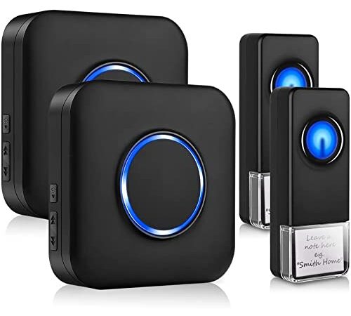 BITIWEND Wireless Doorbell, Waterproof Door Bells & Chimes Wireless Kit–1000-Foot Range, 58 Door Bell Chime, 5 Volume Levels with LED Flash for Home–2 Push Buttons & 2 Receivers