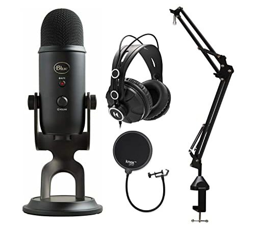 Blue Microphones Yeti Blackout USB Microphone Streamer and Podcast Bundle with Creator/Producer Accessories - Great Mic for Gaming, Podcasts, Streaming, Singing, and Studio Recording (4 Items)