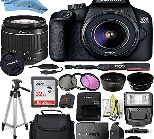 Canon EOS T100/4000D DSLR Camera with 18-55mm f/3.5-5.6 III + Professional Accessory ZeeTech Bundle (Professional Bundle + 32GB)