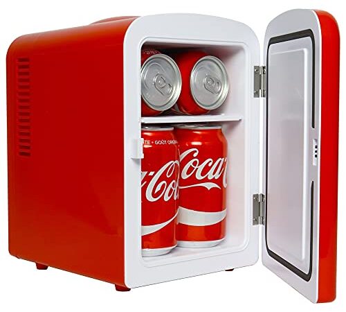 Coca-Cola-4L-Portable-Cooler/Warmer,-Compact-Personal-Travel-Fridge-for-Snacks-Lunch-Drinks-Cosmetics,-Includes-12V-and-AC-Cords,-Cute-Desk-Accessory-for-Home-Office-Dorm-Travel,-Red,-Polar-Bear