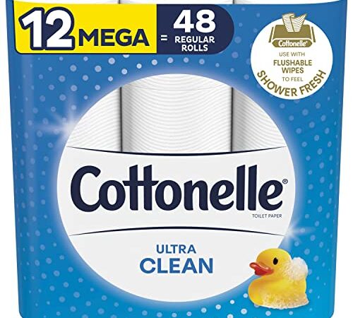 Cottonelle Ultra Clean Toilet Paper, Strong Bath Tissue, 12 Mega Rolls (Equals 48 Regular Rolls)