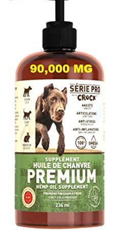 Crocx Hemp Oil Série Pro for Dogs and Cats (236 ml) Natural, 90000MG 100% pure HEMP OIL. THC & CBD Free Supplement Helps Relieve Joint & Hip | Anxiety Support | Prevents Hair Loss | No CBD