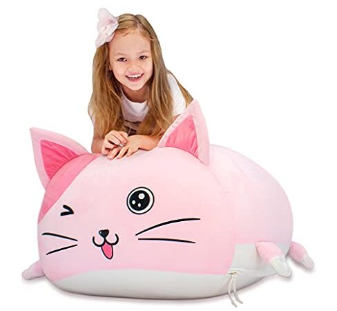 Cute Cat Bean Bag Chair for Kids, Teenage Girl Room Decor, Stuffed Animal Storage Beanbag Chairs,28x22x22 Inch Extra Large, Velvet Super Soft Cover Only