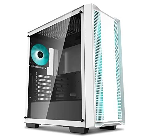 DeepCool CC560 WH Mid-Tower ATX PC Case, 4X Pre-Installed 120mm LED Fans, Tempered Glass Side Panel, White