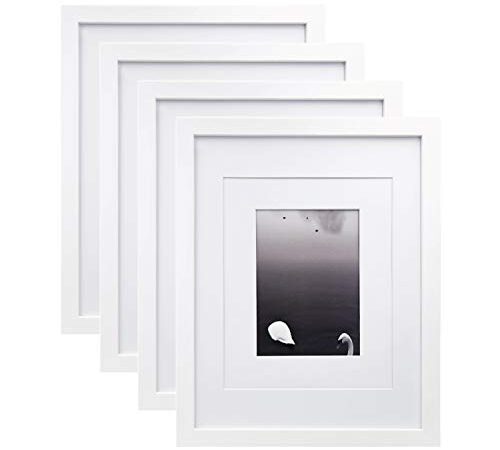 Egofine 11x14 Picture Frames 4 PCS White - Made of Solid Wood for Table Top and Wall Mounting for Pictures 8x10/5x7 with Mat Horizontally or Vertically Display Photo Frame White