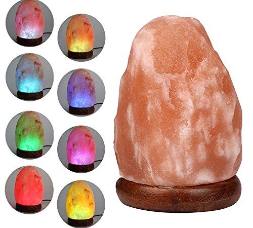 FANHAO Himalayan Salt Lamp with 7 Colors Changing, USB Crystal Salt Rock Lamp Night Light for Home Décor Holiday Gifts - Hand Carved, LED Bulb and Real Rubber Wood Base