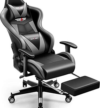 Gaming Chair,PatioMage Office Chair Racing Office Chair Desk Chair Headrest Lumbar Support Comfortable Computer Game Chair PU Leather Ergonomic Reclining PC Gaming Chairs (Black Gray)