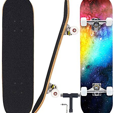 Geelife Skateboard 7 Layers Decks 31"x8" Pro Complete Skate Board Maple Wood Longboards for Teens Adults Beginners Girls Boys Kids (Nebulae)