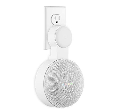 Google Home Mini Wall Mount Holder, Mrount Space-Saving Design AC Outlet Mount, Perfect Cord Management for Google Home Mini Voice Assistant (White, 1 Pack)