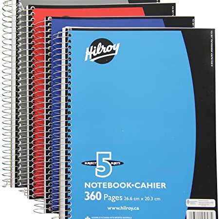 Hilroy Coil 5-subject Notebook, Wide Ruled, 10.5 X 8 Inches, 360 Pages, Cover Colour will Vary, 1-Count (05693)