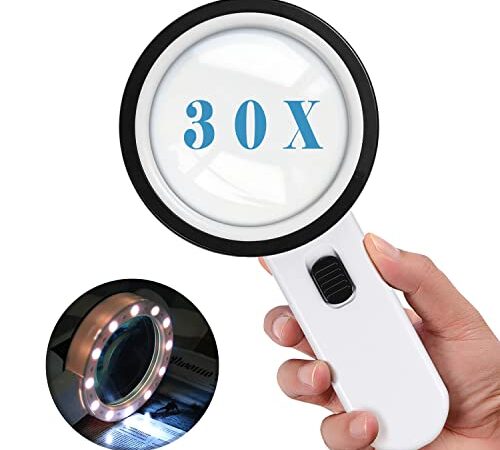 HOMPO Illuminated Magnifying Glass,Magnifying Glass with Light, 30X Handheld Large Magnifying Glass 12 LED Magnifier for Seniors Reading, Hobby, Crafts, Computer Repair and Jewelry Loupe