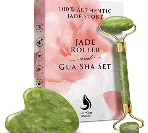 Jade Roller for Face, Jade Gua Sha Set Gua Sha SkinCare Face Roller, Gua Sha Facial Tools, Jade Roller & GuaSha Face Massager, Skin Care Tools & Facial Beauty Products, Guasha Tool for Face (a - Jade) (Green)