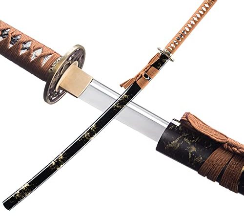 Japanese Katana Sword Real Sharp Cold Steel Katana 1060 Steel Samurai Sword Tanjiro Sword Training Katana (Orchid Theme)