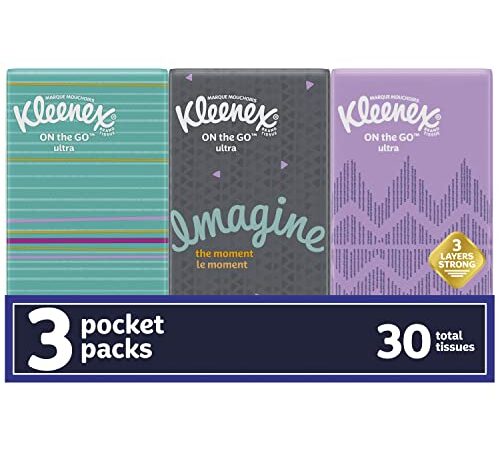 Kleenex On-the-Go Ultra Facial Tissues, 3-Ply, 3 Travel Packs, 10 Tissues per Pack (30 Tissues Total)