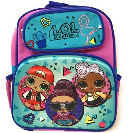 LOL Surprise Dolls - Deluxe 3D 12" Canvas Backpack with 2 Extra Front Pockets & Embroidered Writing - Padded Back and Shoulder Straps