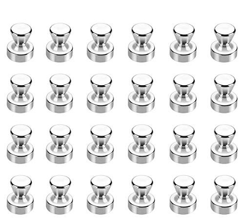 Magnetic Push Pins, Refrigerator Magnets, 24 Pack Brushed Nickel Push Pin Magnets, Perfect for Whiteboards, Refrigerator, Map, Lockers, Home, School & Office Use