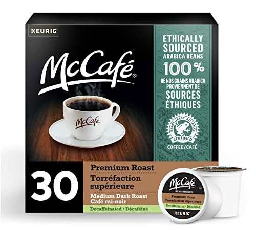 McCafé Premium Medium Dark Roast Decaf K-Cup Coffee Pods, 30 Count, Ethically Sourced, For Keurig Coffee Makers