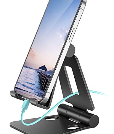 Nulaxy Cell Phone Stand, Fully Foldable Adjustable Desktop Phone Holder Cradle Dock, Compatible with Phone 13 Pro Xs Xs Max Xr X 8, iPad Mini, Nintendo Switch, Tablets (7-10"), All Phones - A4 Black