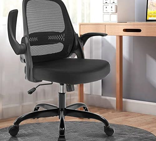 Office Chair, KERDOM Ergonomic Desk Chair, Breathable Mesh Computer Chair, Comfy Swivel Task Chair with Flip-up Armrests and Adjustable Height (9053CBlack)