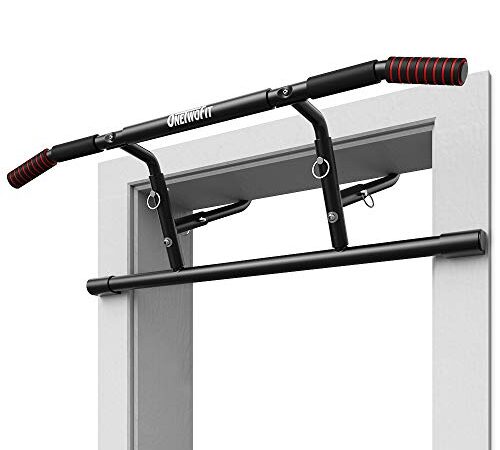 ONETWOFIT Pull up Bar Clamp Doorway No Screws Multi Home Gym Chin up bar Adjustable Portable Indoor Thick, Heavy Duty Hook Bar, Padded Handles, No Drilling/No Damage for Door Frame. OT216