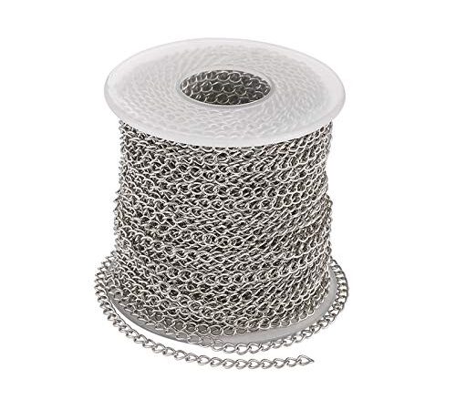 Pandahall 82 Feet/25 Meters Soldered 304 Stainless Steel Curb Chains 4x3x0.6mm Stainless Steel Color Plated for Jewelry Making