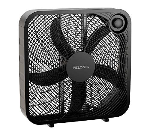 PELONIS 3-Speed Box Fan For Full-Force Circulation With Air Conditioner, Upgrade Floor Fan, Black