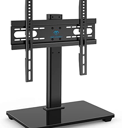 PERLESMITH Universal TV Stand - Table Top TV Stand for 32-55 inch LCD LED TVs - Height Adjustable TV Base Stand with Tempered Glass Base & Wire Management, VESA 400x400mm