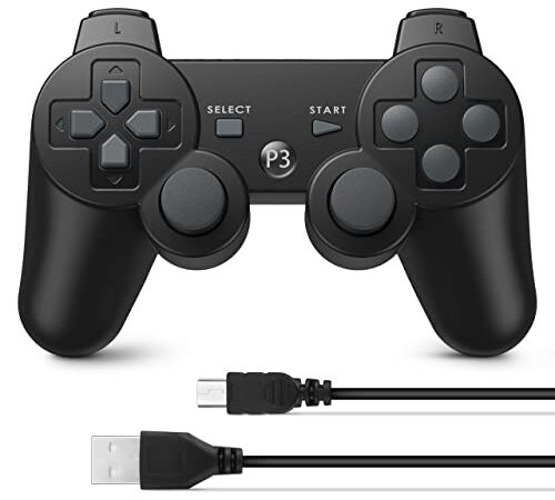 Powerextra PS3 Controller Wireless Double Shock High Performance Gaming Controller with Upgraded Joystick for Playstation 3 Double Shock PS3 Console