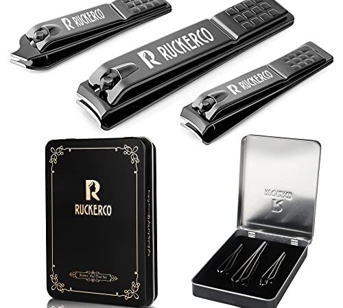 R RUCKERCO Nail clippers set black matte stainless steel 3 pcs nail clippers &slant edg Toenail Clipper Cutter Metal Case .The best nail clipper gift for men and women (Black)