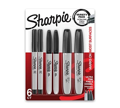 SHARPIE Permanent Markers Variety Pack, Featuring Fine, Ultra-Fine, and Chisel-Point Markers, Black, 6 Count, 2135318