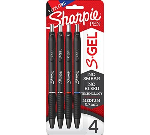 Sharpie S-Gel, Gel Pens, Medium Point (0.7mm), Assorted Colors, 4 Count