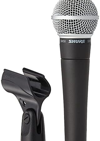 Shure-SM58-Cardioid-Dynamic-Vocal-Microphone-with-25-feetXLR-Cable,-Pneumatic-Shock-Mount,-Spherical-Mesh-Grille-with-Built-in-Pop-Filter,-A25D-Mic-Clip,-Storage-Bag,-3-pin-XLR-Connector-(SM58-CN)