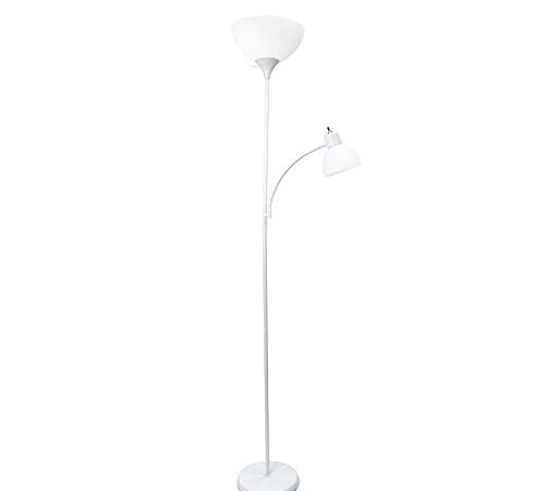 Simple Designs LF2000-WHT Floor Lamp with Reading Light, White, 71.5"x 15.5"x 10"