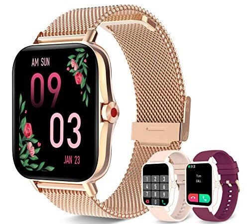 Smart Watch for Women(Call Receive/Dial), Iaret Fitness Tracker Waterproof Smartwatch for Android iOS Phones 1.7" HD Full Touch Screen Digital Watches with Heart Rate Sleep Monitor Pedometer, Gold