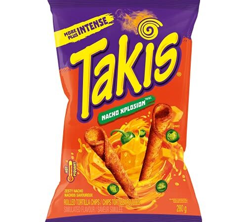 Takis Xplosion Zesty Nacho Cheese Rolled Tortilla Chips Loaded with Spicy, Cheesy Flavour, Crunchy Corn Snack, 280 g (Pack of 1)