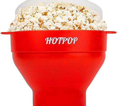 The Original Hotpop Microwave Popcorn Popper, Silicone Popcorn Maker, Collapsible Bowl BPA-Free and Dishwasher Safe- 20 Colors Available (Red)