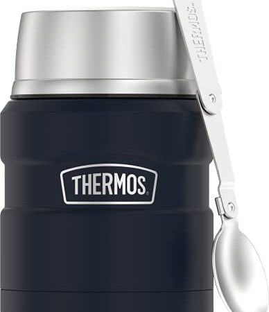 Thermos Stainless King 16 Ounce Food Jar with Folding Spoon, Matte Blue