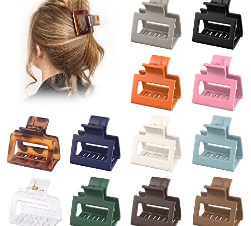 Tisenla 12Pcs Hair Claw Clips, 2" Small Square Claw Clips for Thick Thin Curls Hair, Strong Hold Hair Accessories for Women and Girls